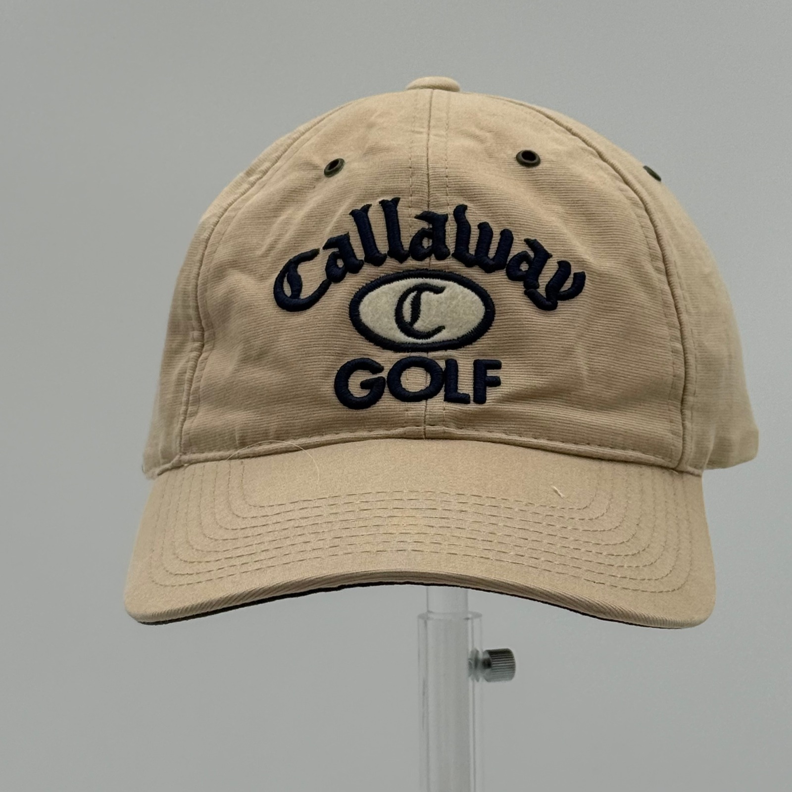 Callaway Golf Hat Mens Tan Beige Navy Blue Embroidered Strapback Cap Dog